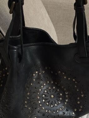 Black Studded Leather Shoulder Bag